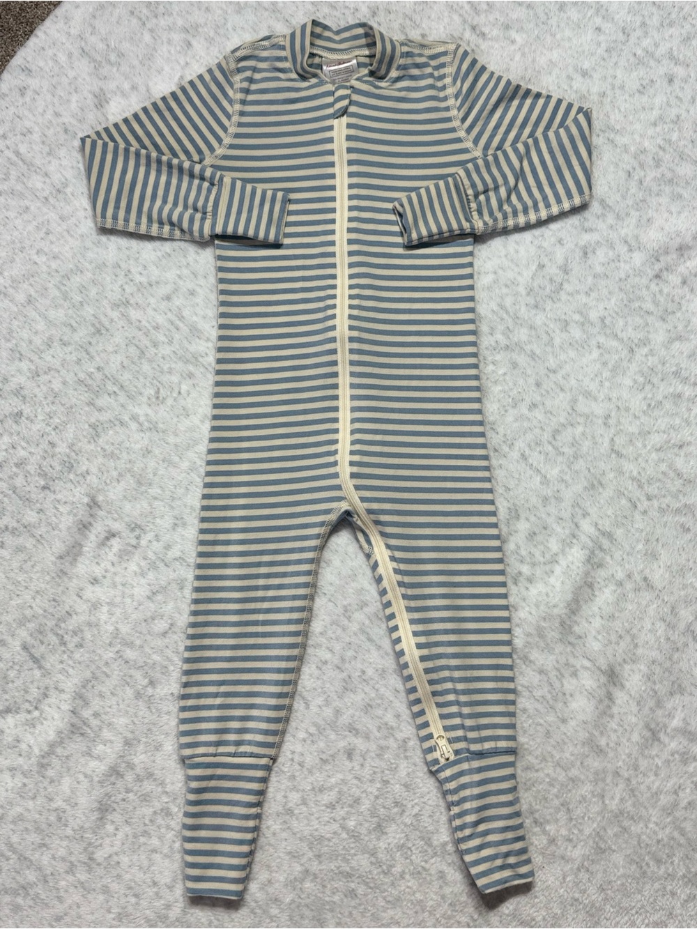 Hanna Andersson Light Blue Cream Stripe Zip Sleeper 2T TENCEL Convertible
